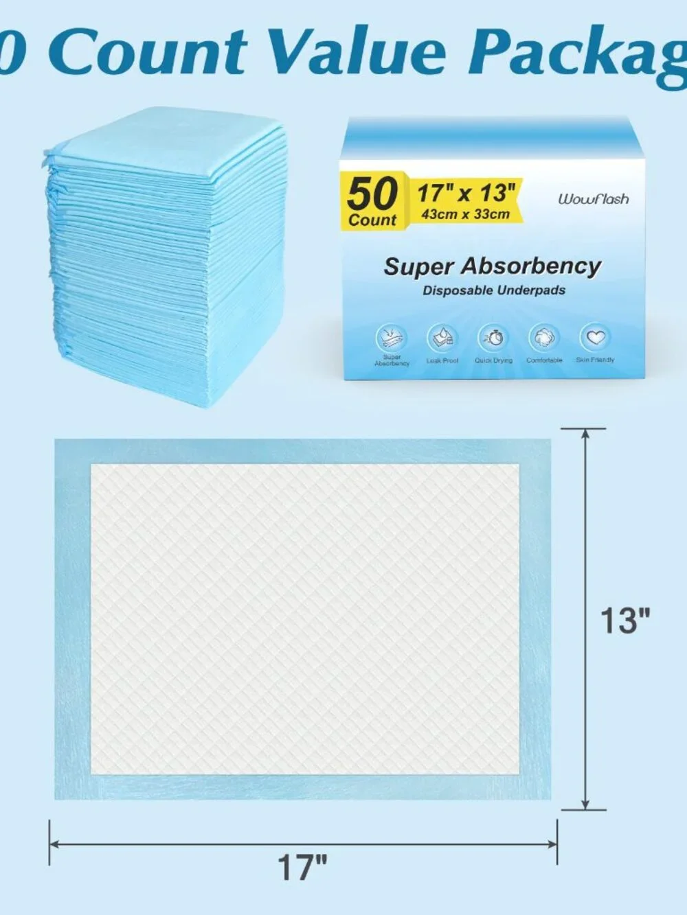 Wowflash Super Absorbency Disposable Diaper Pads for Baby, Puppy and Adults, Dis